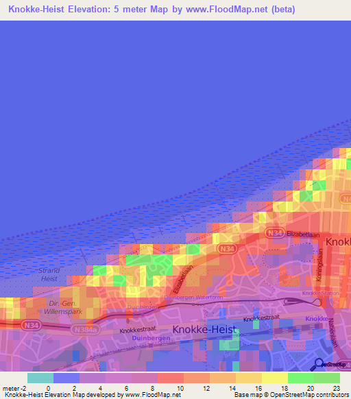 Knokke-Heist,Belgium Elevation Map