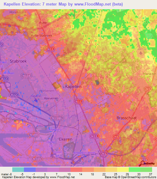 Kapellen,Belgium Elevation Map