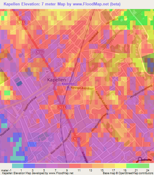 Kapellen,Belgium Elevation Map