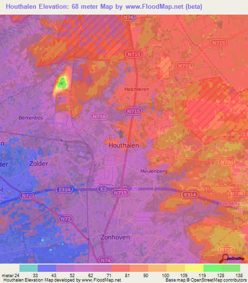 Houthalen,Belgium Elevation Map