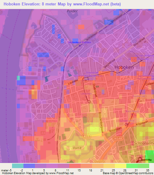 Hoboken,Belgium Elevation Map