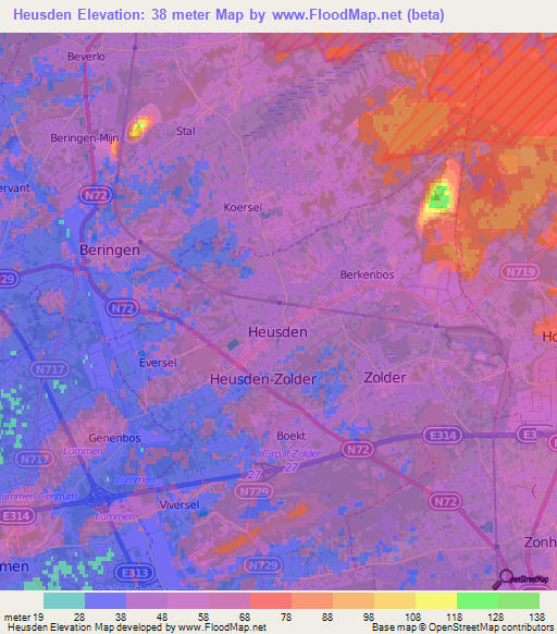 Heusden,Belgium Elevation Map