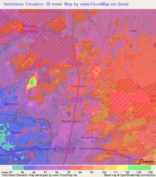 Helchteren,Belgium Elevation Map