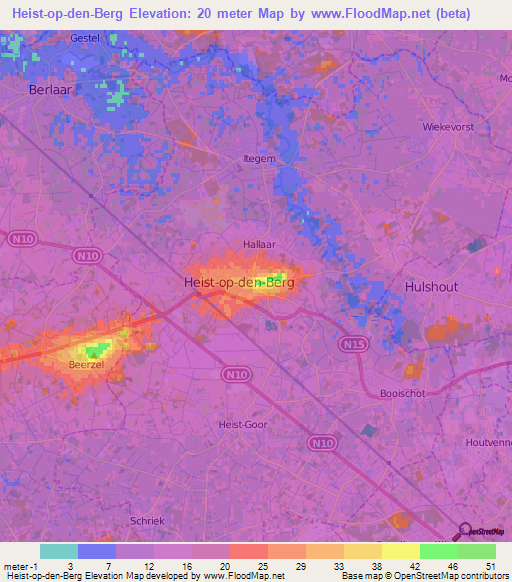 Heist-op-den-Berg,Belgium Elevation Map