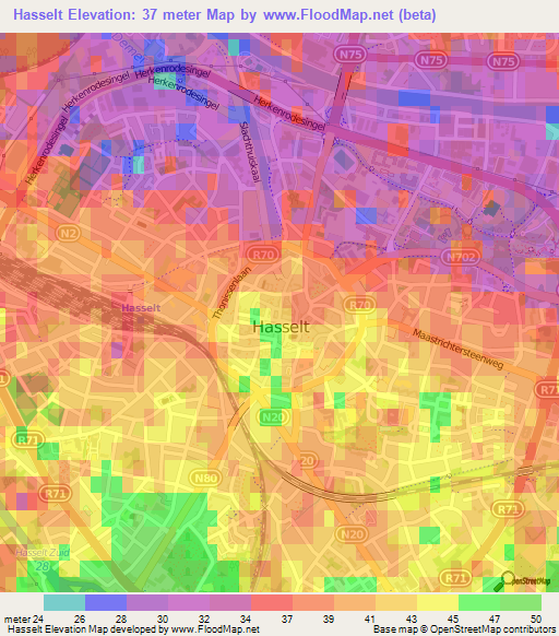 Hasselt,Belgium Elevation Map