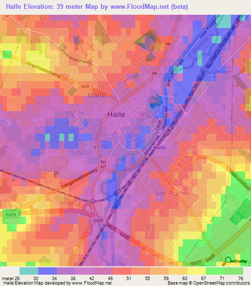 Halle,Belgium Elevation Map