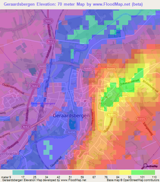 Geraardsbergen,Belgium Elevation Map