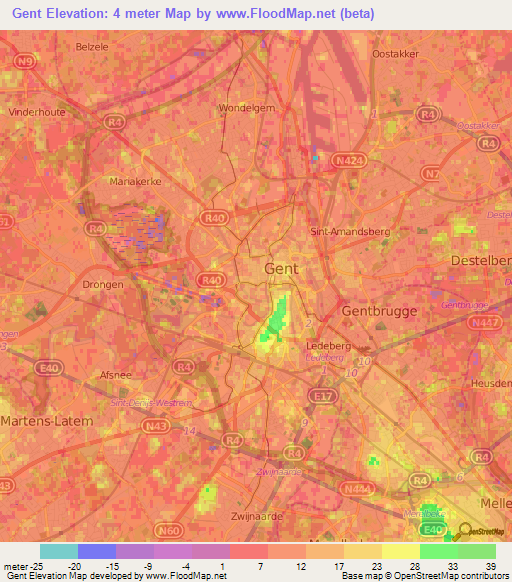 Gent,Belgium Elevation Map