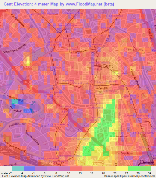 Gent,Belgium Elevation Map