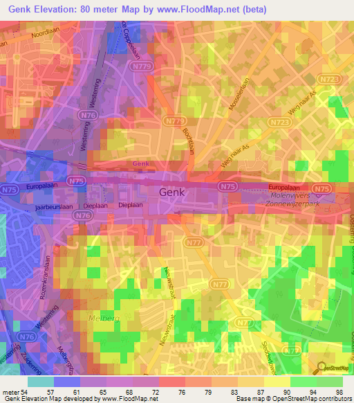 Genk,Belgium Elevation Map