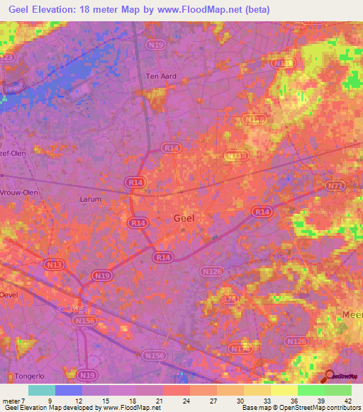 Geel,Belgium Elevation Map