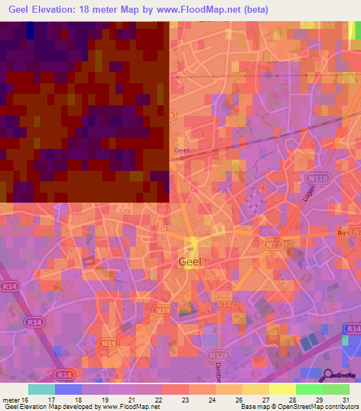 Geel,Belgium Elevation Map