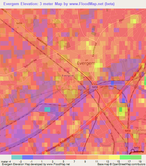 Evergem,Belgium Elevation Map