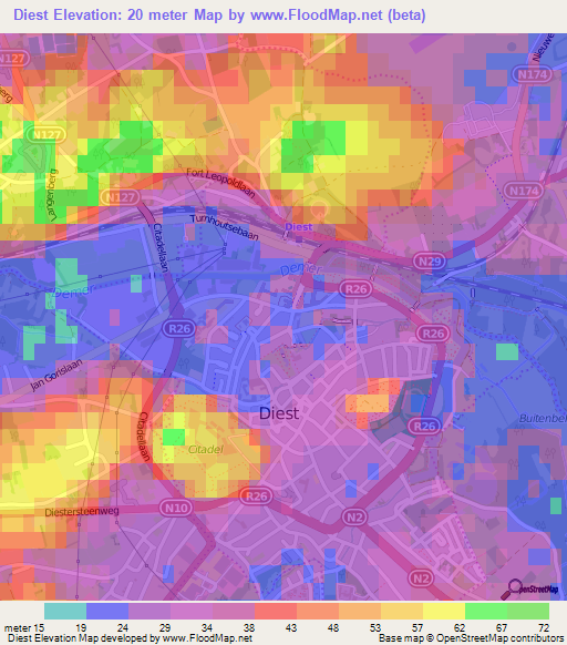 Diest,Belgium Elevation Map