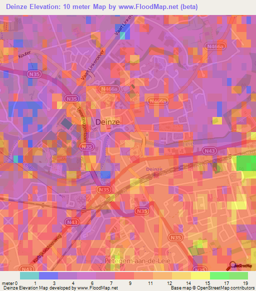 Deinze,Belgium Elevation Map