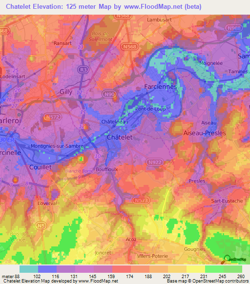 Chatelet,Belgium Elevation Map