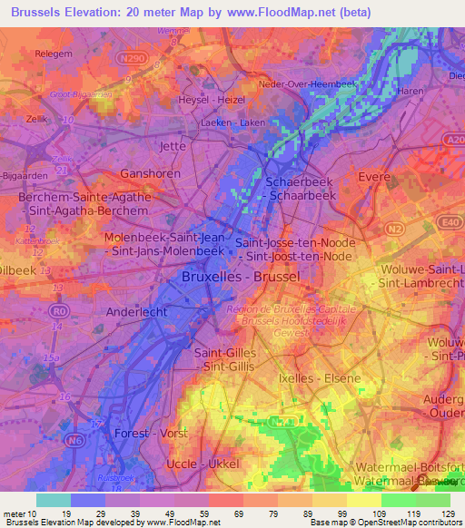 Brussels,Belgium Elevation Map