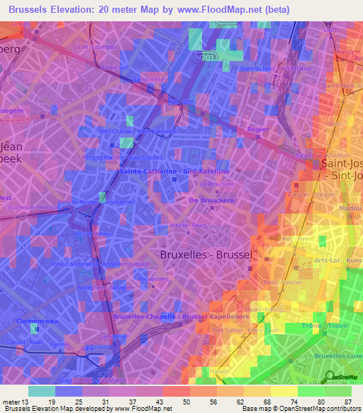 Brussels,Belgium Elevation Map