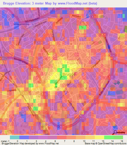 Brugge,Belgium Elevation Map