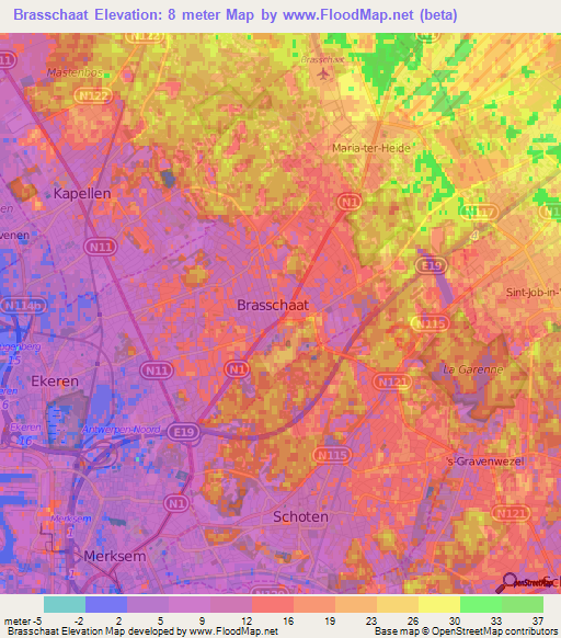 Brasschaat,Belgium Elevation Map