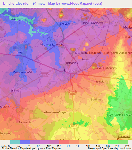 Binche,Belgium Elevation Map