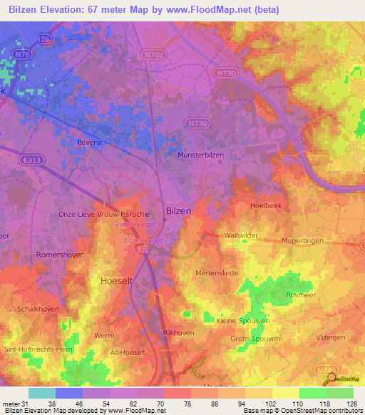 Bilzen,Belgium Elevation Map