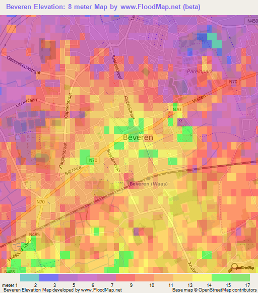 Beveren,Belgium Elevation Map