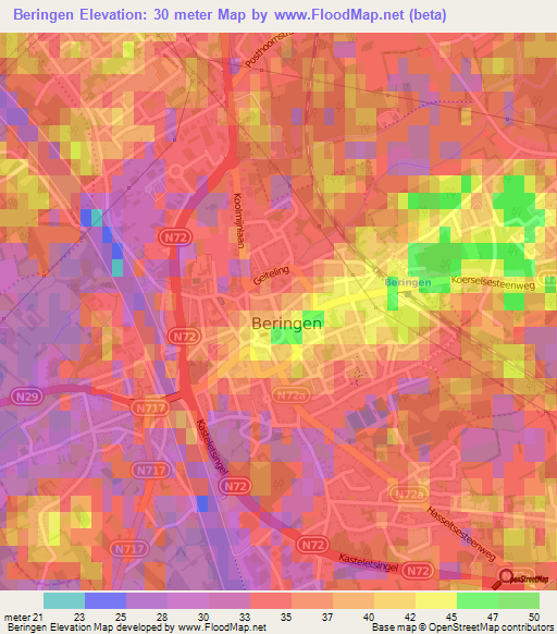Beringen,Belgium Elevation Map