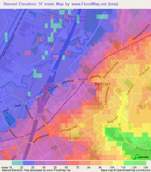Beersel,Belgium Elevation Map