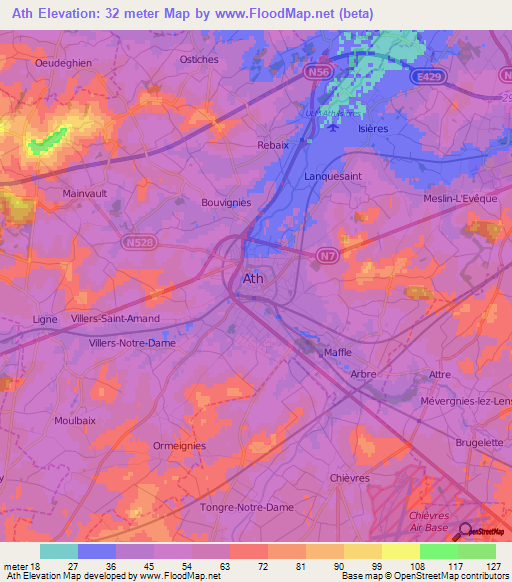 Ath,Belgium Elevation Map