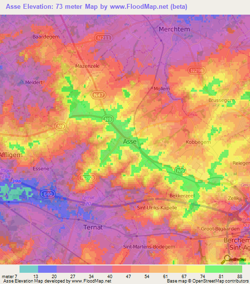 Asse,Belgium Elevation Map