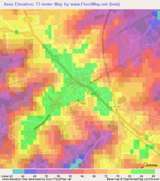 Asse,Belgium Elevation Map