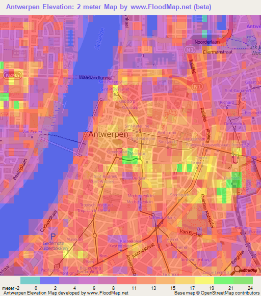Antwerpen,Belgium Elevation Map