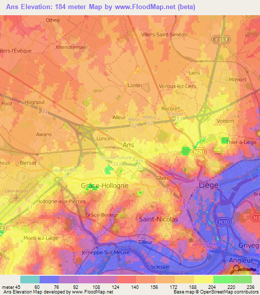 Ans,Belgium Elevation Map