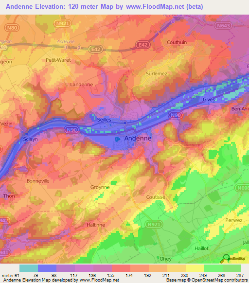 Andenne,Belgium Elevation Map