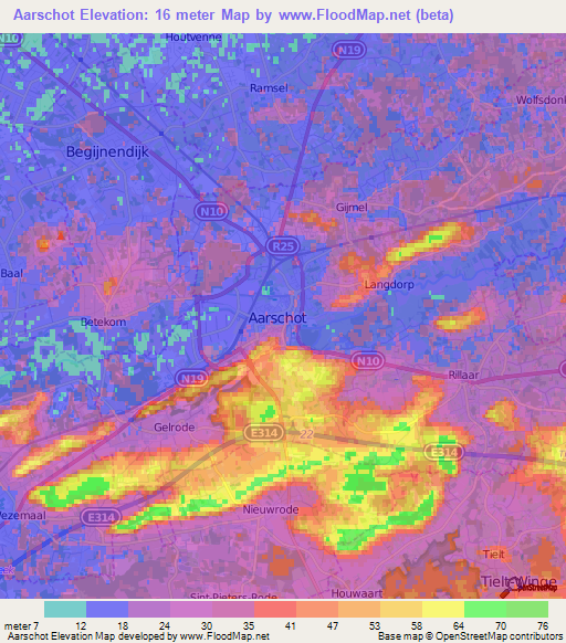 Aarschot,Belgium Elevation Map