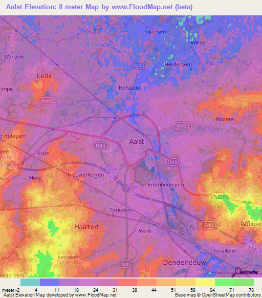 Aalst,Belgium Elevation Map