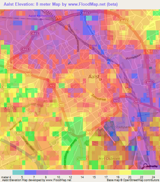 Aalst,Belgium Elevation Map