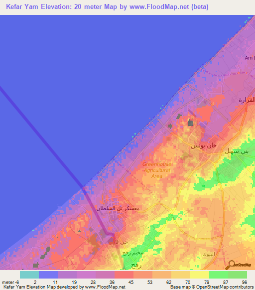 Kefar Yam,Palestinian Territory Elevation Map