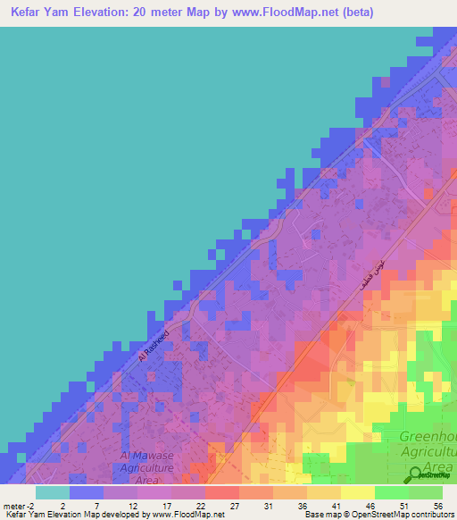 Kefar Yam,Palestinian Territory Elevation Map