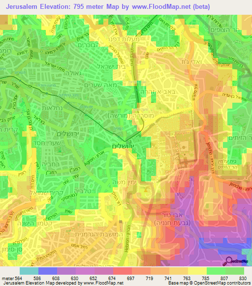 Jerusalem,Israel Elevation Map