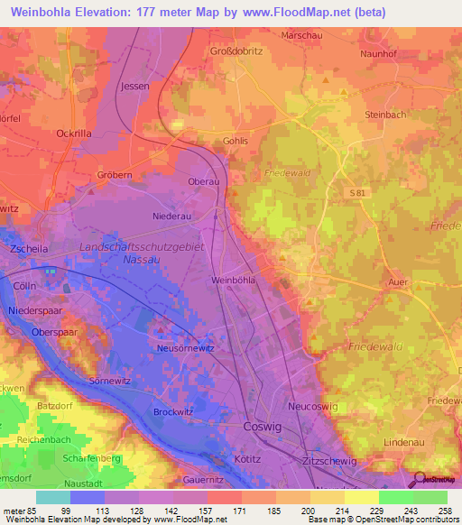 Weinbohla,Germany Elevation Map