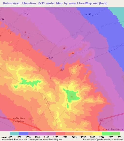 Kahnaviyeh,Iran Elevation Map