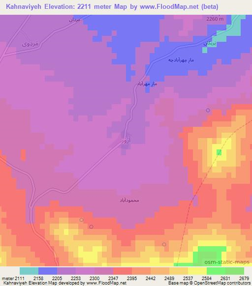 Kahnaviyeh,Iran Elevation Map