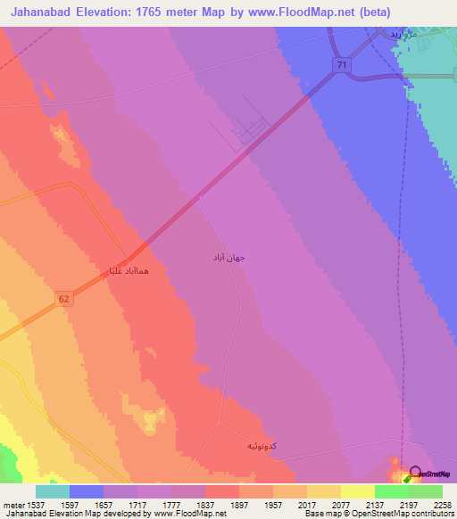 Jahanabad,Iran Elevation Map