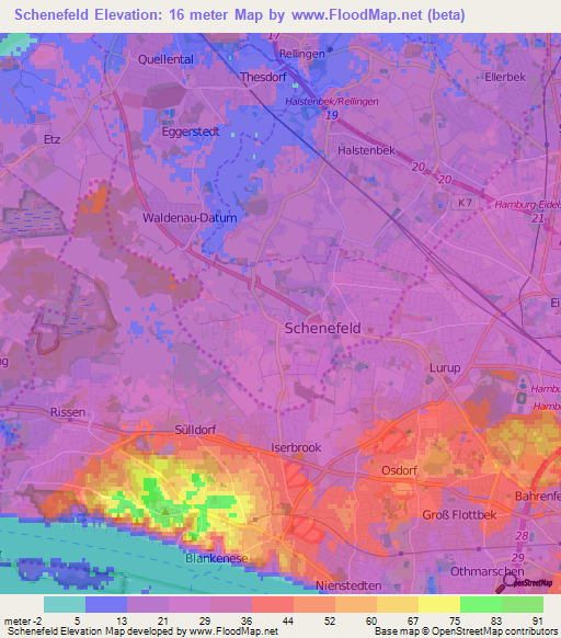 Schenefeld,Germany Elevation Map
