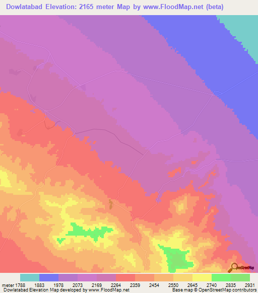 Dowlatabad,Iran Elevation Map