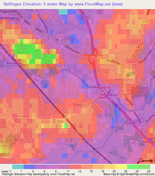 Rellingen,Germany Elevation Map