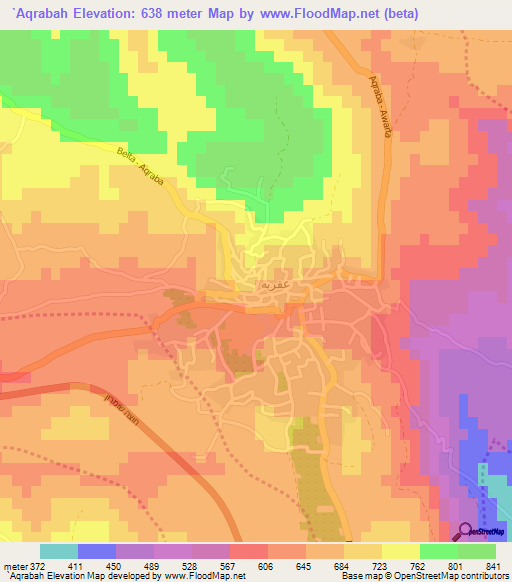 `Aqrabah,Palestinian Territory Elevation Map