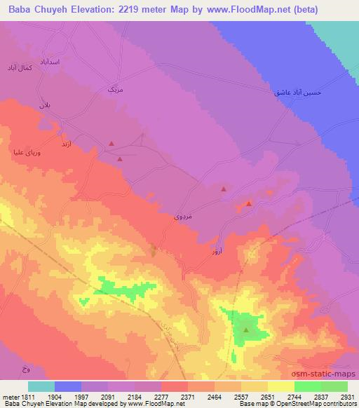 Baba Chuyeh,Iran Elevation Map